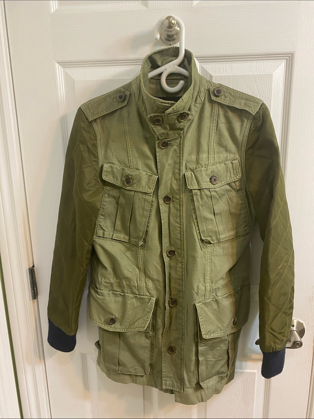 J. CREW Small Utility Jacket Army Green Quilted Sleeves Boyfriend Fatigue Coat